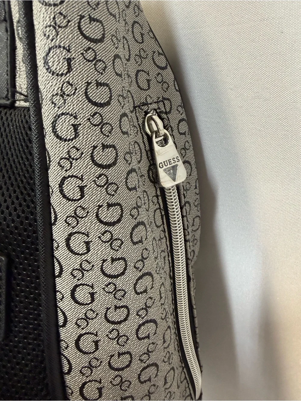 Guess Gray Monogram Convertible Backpack Tote with Black Accents